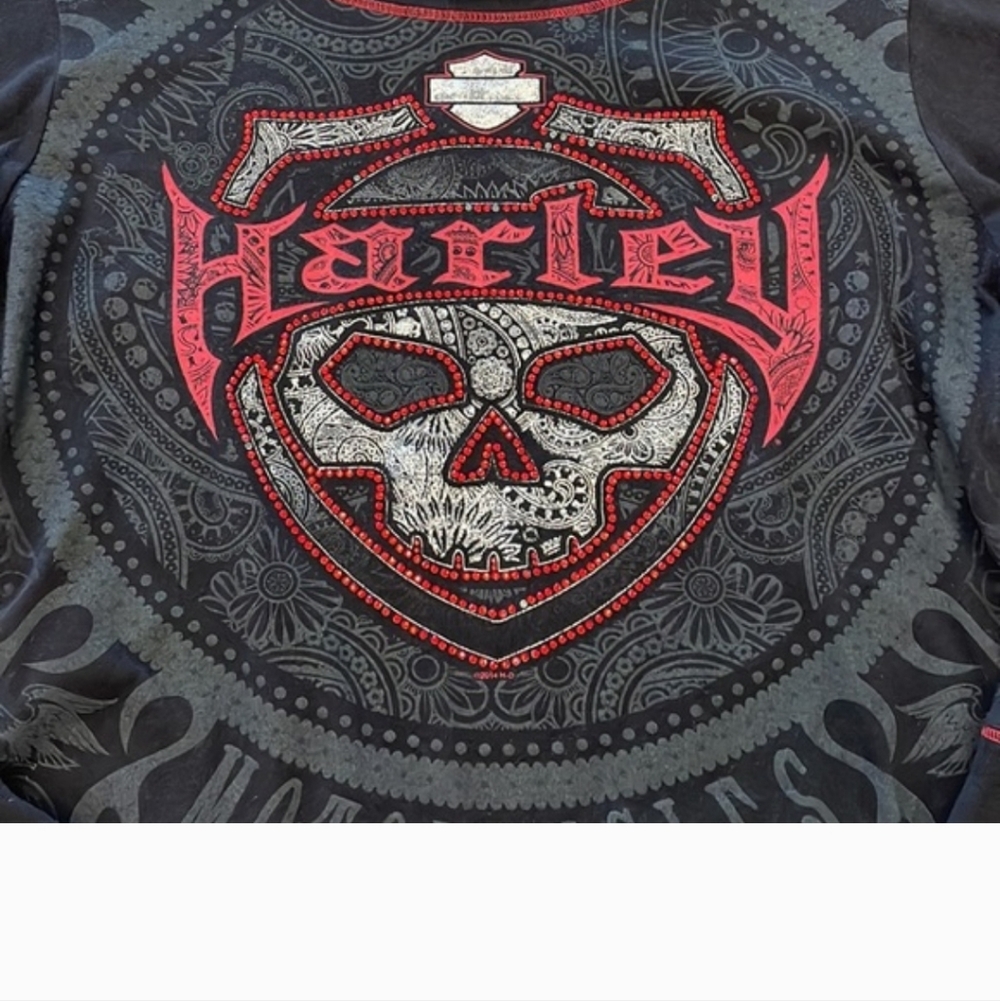 Harley-Davidson Motorcycles Black Long Sleeve Skull Bling Top New Orleans LA